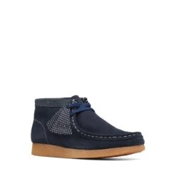 Clarks Wallabee Boot Older Navy Combination -Clarks Shoes Store 26168133 W 2